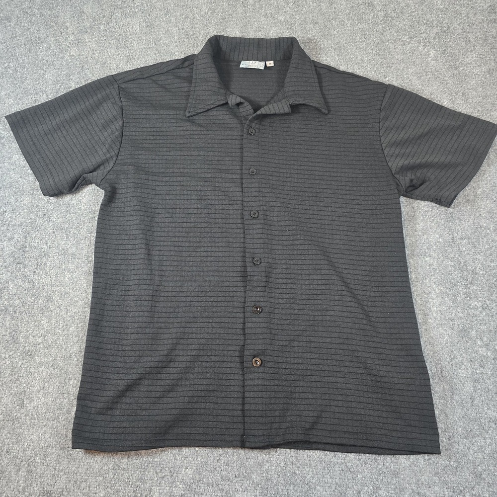 Positano Shirt‎ Medium M Balck Striped Button Up Stretch Casual 90s Mens